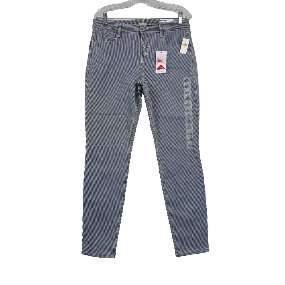Old Navy Rockstar Super Skinny Jeans Women's 12 Railroad Stripe Button Fly NWT